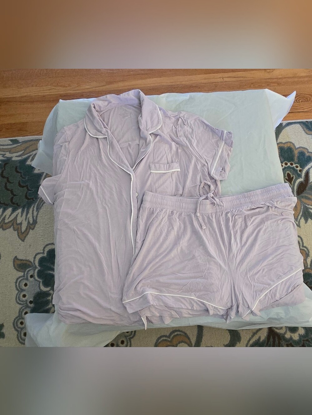 Knix Modal Short Sleeve Lavender Pajama Top & Drawstring Shorts Set